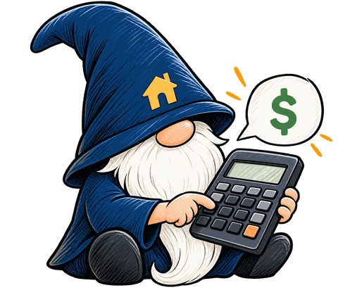 Profy, the Profylist gnome, with a calculator