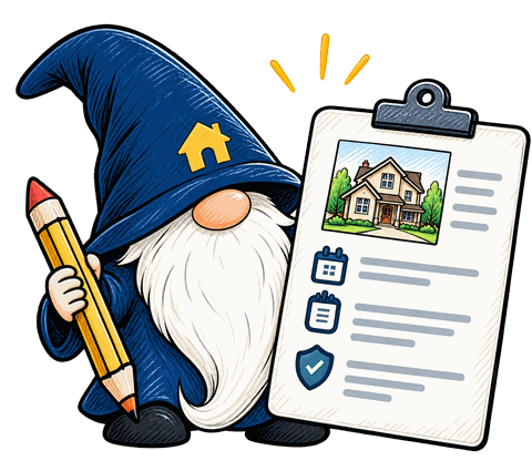Profy, the Profylist gnome, with a home checklist